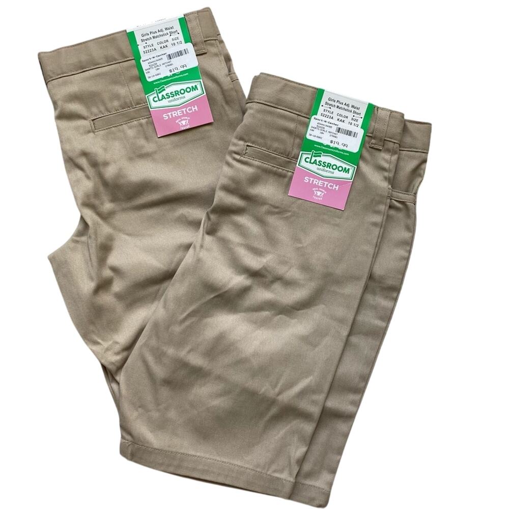 NWT 2 Pairs Classroom Khaki Uniform Stretch School Shorts Adjustable Waist 10/12